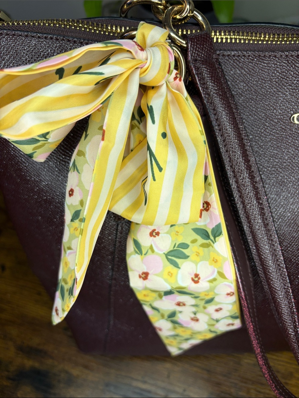Coach Wine Saffiano Tote with Gold Hardware - Picture 3 of 7